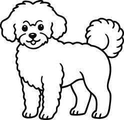 Black and White Doodle Dog Line Drawing Fluffy Portrait Illustration, Doodle Dog Black White Line Art, Fluffy Puppy Monochrome Sketch, Minimal Dog Outline Drawing