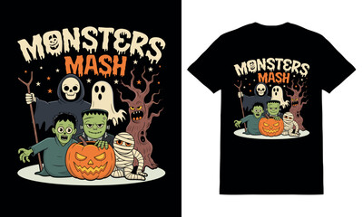 Halloween monster mash t-shirt design and vector