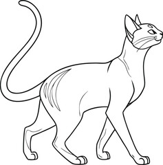 Minimal Line Art Illustration of Abyssinian Cat Cute Kitten Vector, Abyssinian Cat Line Art, Minimal Kitten Outline Vector, Elegant Pet Cat Sketch Illustration