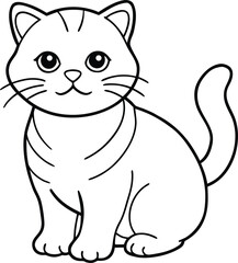 Kawaii Scottish Fold Kitten Outline Minimal Vector Cute Cat Illustration, Scottish Fold Kitten Outline Vector, Minimal Kawaii Kitten Line Art, Cute Pet Cat Simple Vector