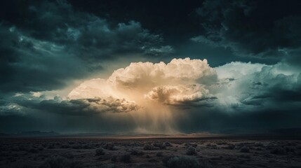 Fototapeta premium large clouds, over a mountain, storm and sunlight filtering over it generative ai