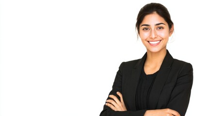 a woman in a black suit and black shirt