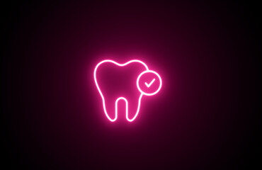 Neon glowing pink color Tooth icon on black background. dental shape. bright tooth icon. Neon Clean tooth dental care icon. teeth sign
