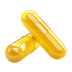 Two yellow capsules, pharmaceutical medication for health and wellness