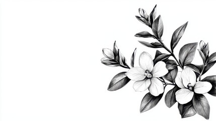 Obraz premium Beautiful floral illustration featuring delicate white flowers and green leaves, creating serene and elegant composition