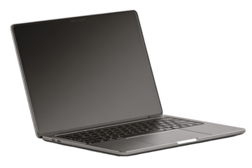 Gray laptop angled, closed lid, blank screen