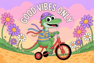 Obraz premium Meme pastel lizard riding a tricycle