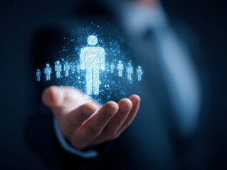 Hand against dark backdrop, interacting with digital figure circuit patterns, binary code Modern theme blue, black colors, symbolizing teamwork or tech interaction No text - AI-Generated