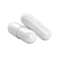 Two white capsules, pharmaceutical medication, healthcare and wellness