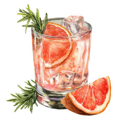 Watercolor illustration of a refreshing grapefruit cocktail