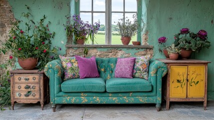 Cozy autumn knitting circles in a colorful vintage interior  