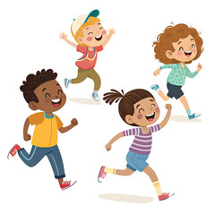 Digital photo of diverse children running on transparent background image, kids playing PNG, active children PNG, joyful youth PNG, child motion PNG, group of children PNG, energetic kids PNG