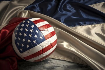 USA Soccer Ball with Painted Flag on a Waving American Flag Background