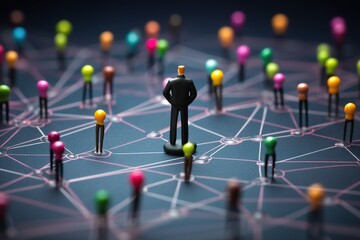Anti social man, business connection or social network concept, miniature people businessman