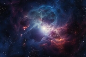 Fototapeta premium Birth of a star in space during a nebula explosion. Nuclear fusion of cosmic clouds. Universe background