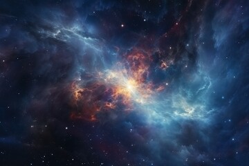 Fototapeta premium Birth of a star in space during a nebula explosion. Nuclear fusion of cosmic clouds. Universe background