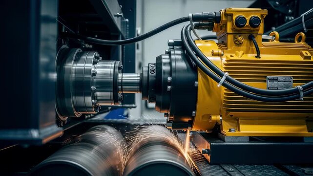 Side angle on electric haul truck drivetrain with drive shafts and motor couplings visible during dynamic loading tests in a dyno facility.