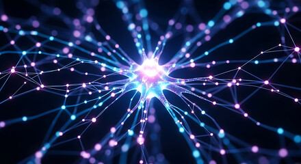 Fototapeta premium Illustration of a neuron with glowing nodes and connections representing artificial intelligence