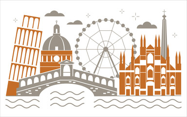 Naklejka premium Italy Travel Poster with Architectural Landmarks