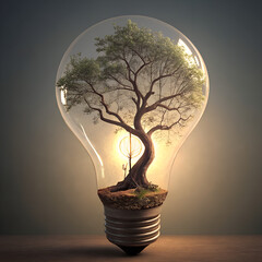 Tree Growing Inside Lightbulb Eco Concept of Green Energy and Sustainability