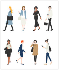 Fototapeta premium 歩く女性の全身イラスト素材