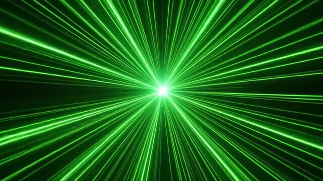 Radiant green lasers emanating from a bright central point, fading into a dark background