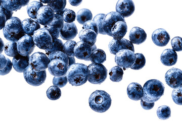 Fresh blueberries scattered, glistening with water droplets