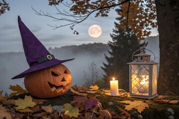 halloween pumpkin and witch