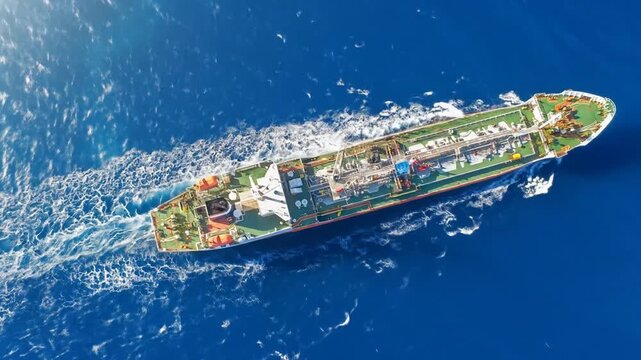 Aerial View of Oil Tanker at Sea