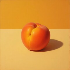 Vibrant orange peach resting on warm minimalist surface.