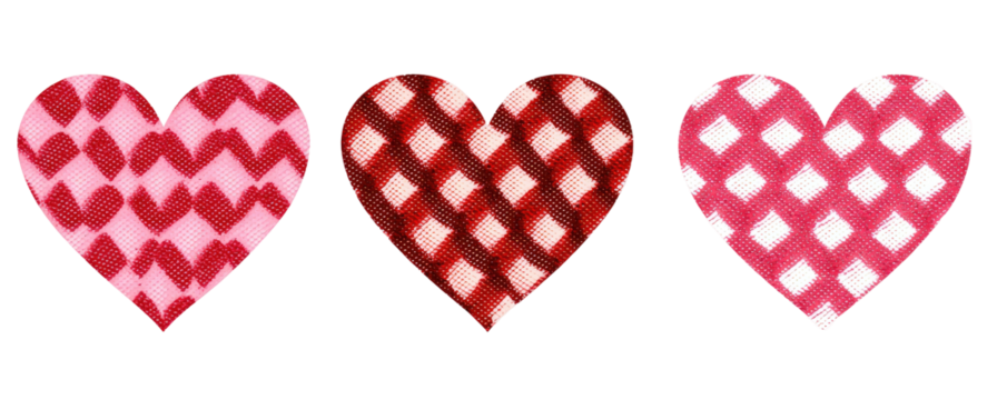 Three hearts, each with a different patterned design - Powered by Adobe
