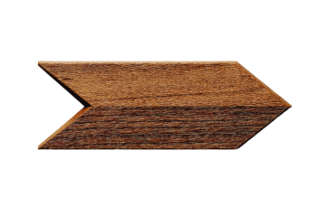 Wooden arrow graphic,  dark brown hue,  geometric shape