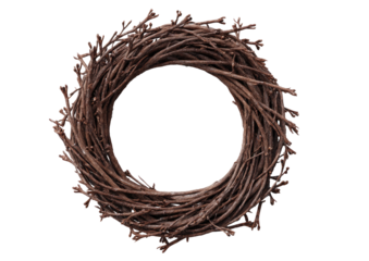 Round twig wreath, dark brown tones
