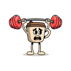 Cartoon Coffee Cup Lifting Weights Vector