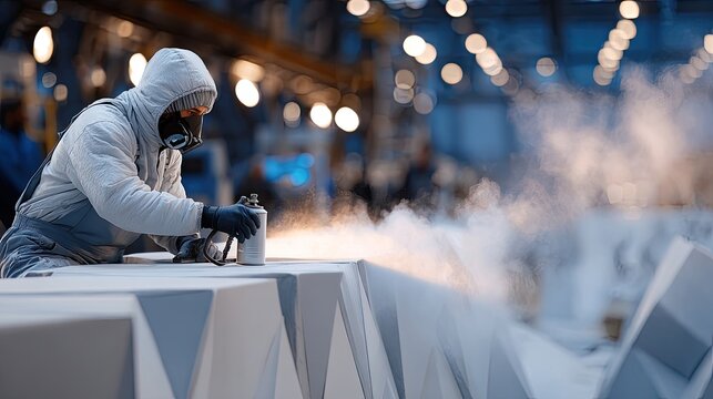 A man focuses intently on sanding a wooden surface, surrounded by tools in a well-lit workshop filled with sawdust
