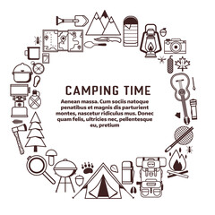 Camping Time Card Design in Line Art