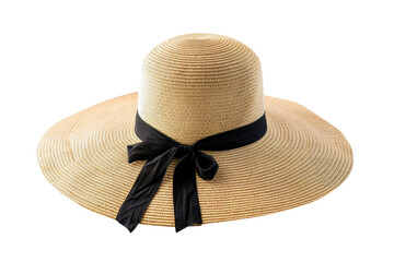 Straw sunhat with black ribbon, summer fashion accessory