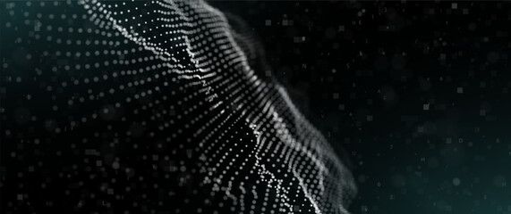 Abstract white particle background. Flow wave with dot landscape. Digital data structure. Future mesh or sound grid. Pattern point visualization. Technology vector illustration.