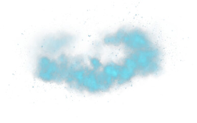 A soft blue dust cloud drifts through the air, illuminated by tiny glowing particles.