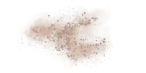 A soft chocolate brown dust cloud drifts through the air, illuminated by tiny glowing particles.