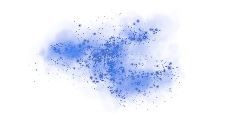 A soft blue dust cloud drifts through the air, illuminated by tiny glowing particles.