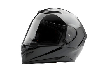 Glossy black full face motorcycle helmet isolated on transparent background