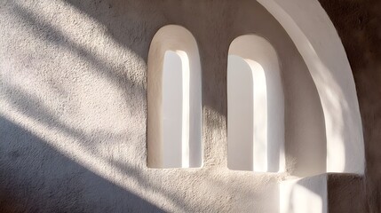 Minimalist Architectural Arches on Textured Wall with Sunlight and Shadow Play