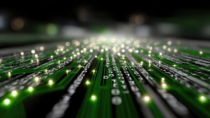 A metallic chain rests on a green digital code surface, highlighting the link between physical and virtual elements in tech