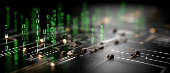 A metallic chain rests on a green digital code surface, highlighting the link between physical and virtual elements in tech