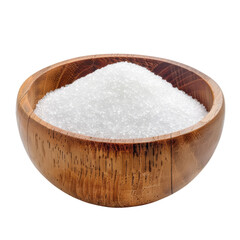 Heap of White Sugar Crystals in a Wooden Bowl, Sweetener Concept