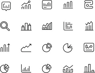 Business data analytics, line chart icons, bar graph symbols, financial report elements, pie chart vector set, SEO dashboard UI