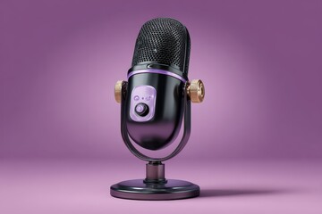 Microphone design for podcast channel cover with modern aesthetic featuring sleek lines and a stylish color palette for eye-catching appeal in digital formats