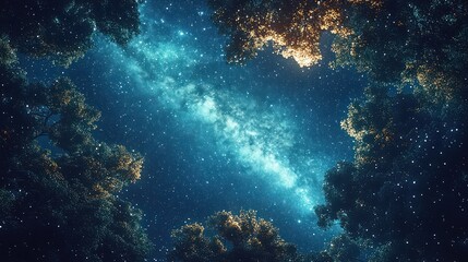 Fototapeta premium Milky Way through forest canopy at night