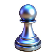 Silver chess pawn with blue and purple iridescent highlights isolated on transparent background
